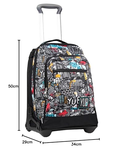 Yub Mochila con Ruedas Trolley Tech YUB Graffiti, Negro - Mochila 3 en 1, Mochila Escolar con Carro - Bolso Escolar Niños, Niñas, Adolescentes - Bolsillo Frontal con Organizador