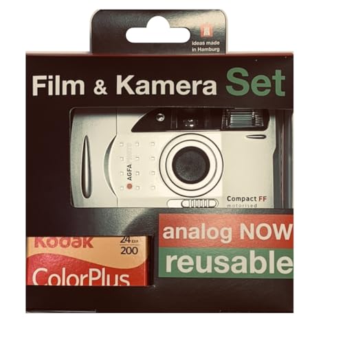 AgfaPhoto Cámara de Fotos analógica de 35 mm con Flash de Motor en Set (película de imágenes + batería)