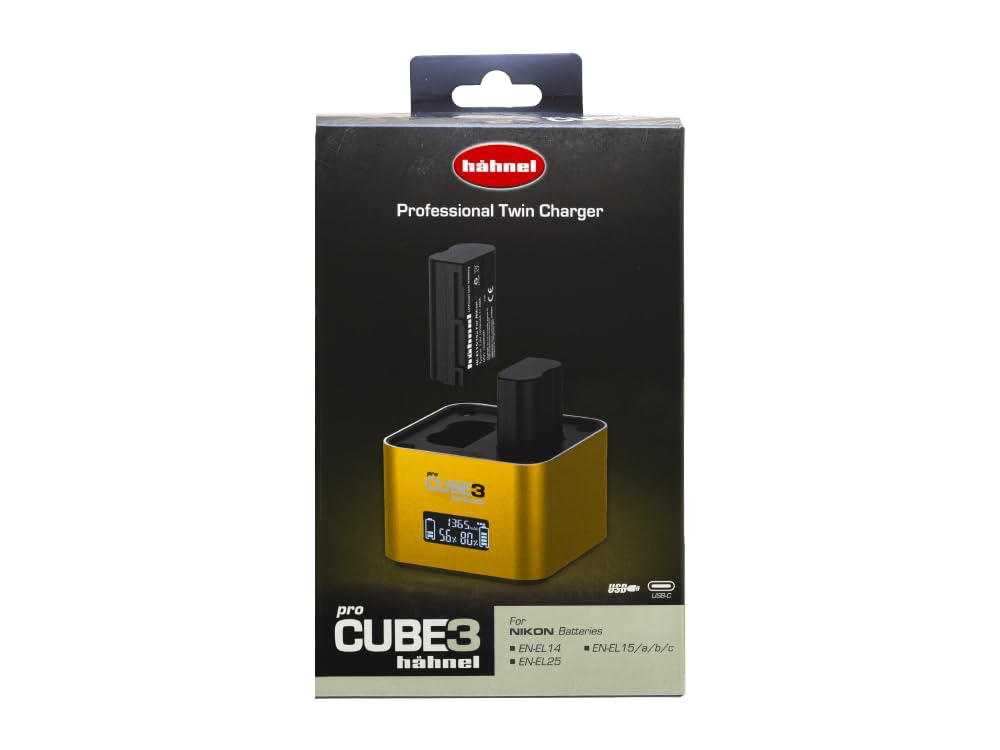 Hähnel - ProCube3 - para Nikon - Cargador dúo DSLR - Carga más rápida - Entrada USB Tipo C