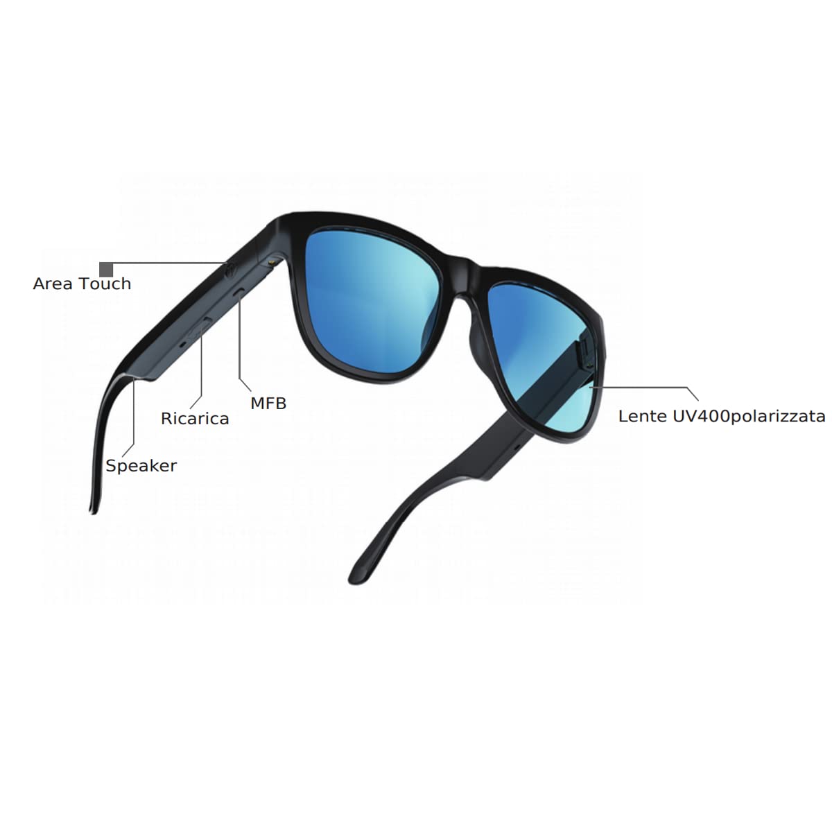 Gafas Inteligentes Bluetooth con Altavoz y micrófono Integrados de Audio, inalámbricas, IP57, Impermeables, diseño Unisex polarizadas Oba-F11, Negro