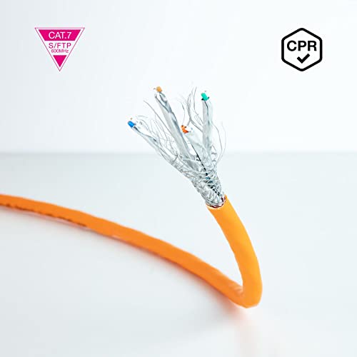 Monkey Ladder Bobina Cable de Red CAT.7 LSZH SFTP PIMF AWG23, Cumple con normativa CPR (UE 305/2011) Clase DCA, Color Naranja, 305 m