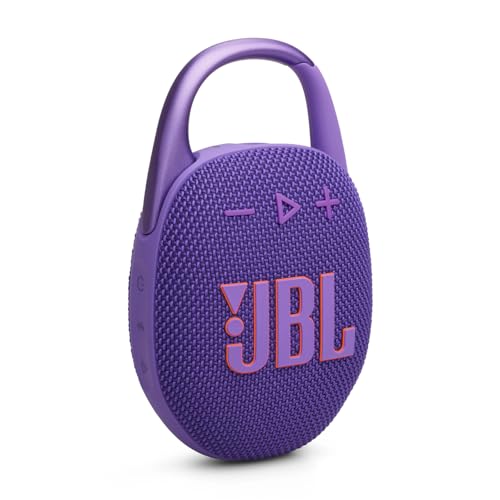 JBL Clip 5, Altavoz inalámbrico portátil con Bluetooth, resistente al agua y al polvo IP67, hasta 12h de reproducción y más con Playtime Boost activado, morado