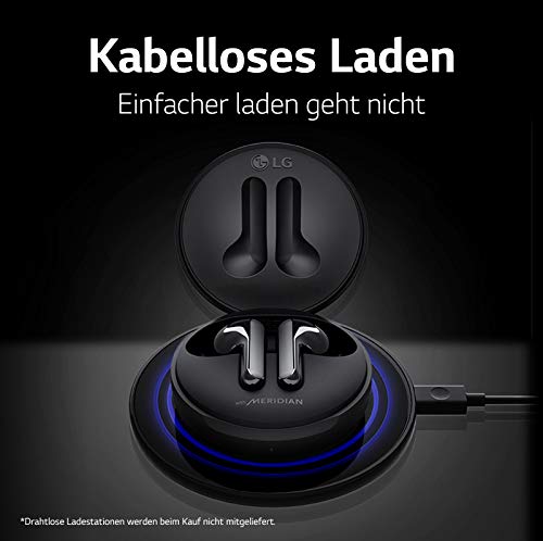 LG TONE Free FN5 Auriculares True Wireless con autolimpieza UVnano que elimina el 99,9% de las bacterias, tecnología Meridian Sound, doble micrófono para llamadas en la oficina y carga rápida en negro