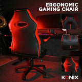 Konix Silla de Oficina Gaming Omega - Inclinación del Asiento de 15° - Revestimiento de Cuero sintético PVC - Negro y Rojo