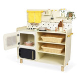 Janod - Gran Cocina Infantil de Madera - Equipada con 2 Hornos, Fregadero y 16 Accesorios Incluidos - Botones Sonoros Giratorios - Juguete de Imitación y Aprendizaje Temprano - A Partir de 2 años