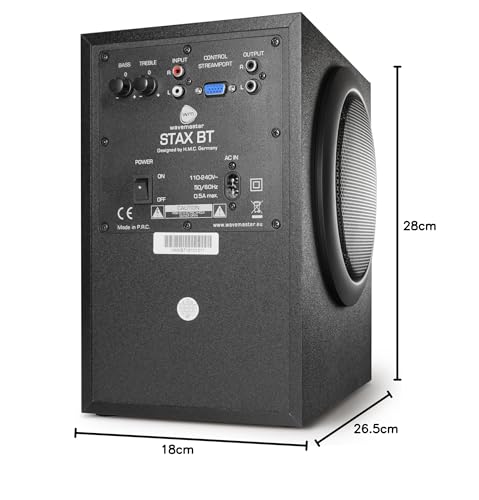Wavemaster STAX - Sístema de Altavoces 2.1 Activos (46 Vatios) para el Uso con TV/Tableta/Smartphone/PC, Negro (66201)