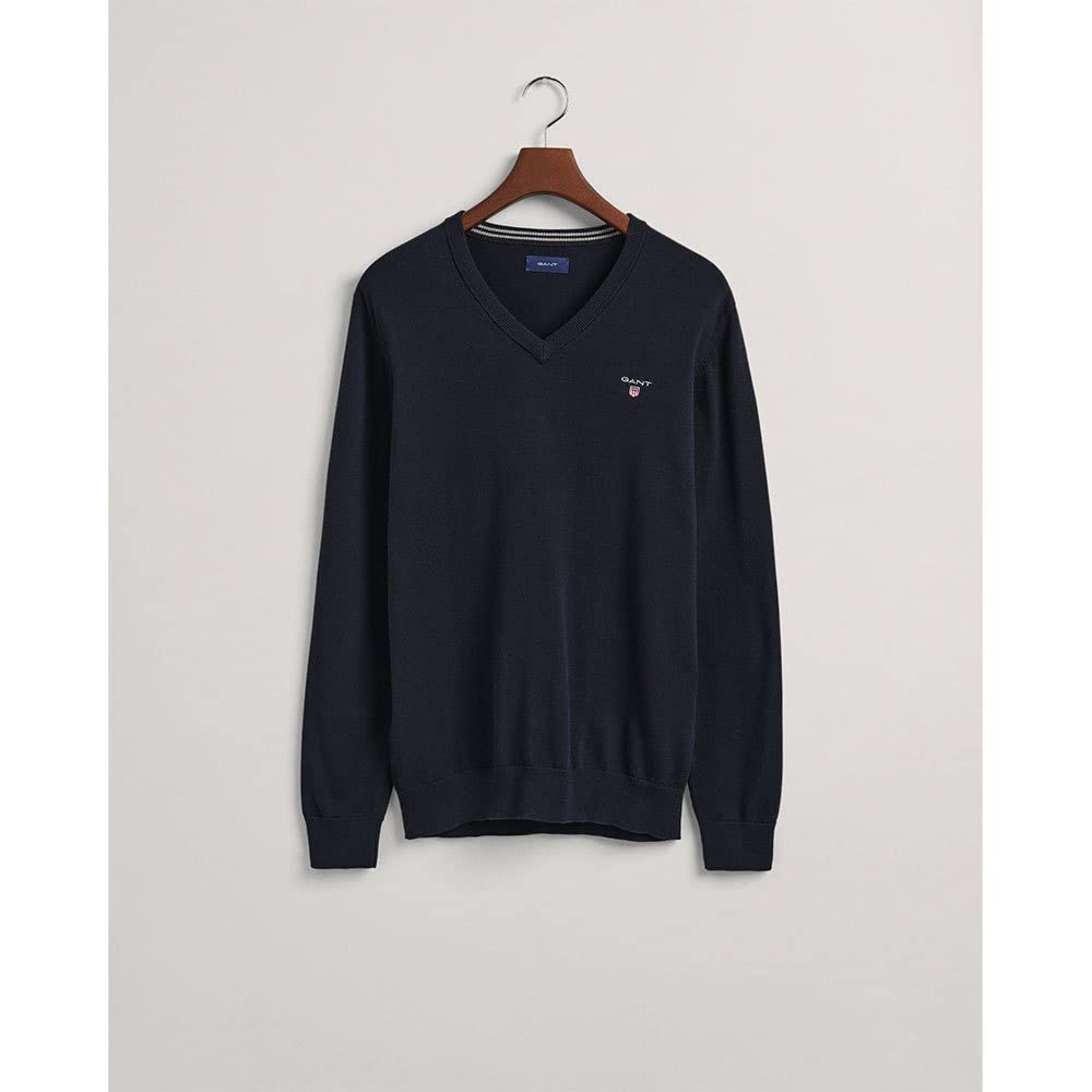 GANT Cuello en V de algodón Suéter, Azul Noche, M para Hombre