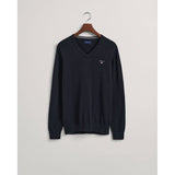 GANT Cuello en V de algodón Suéter, Azul Noche, M para Hombre