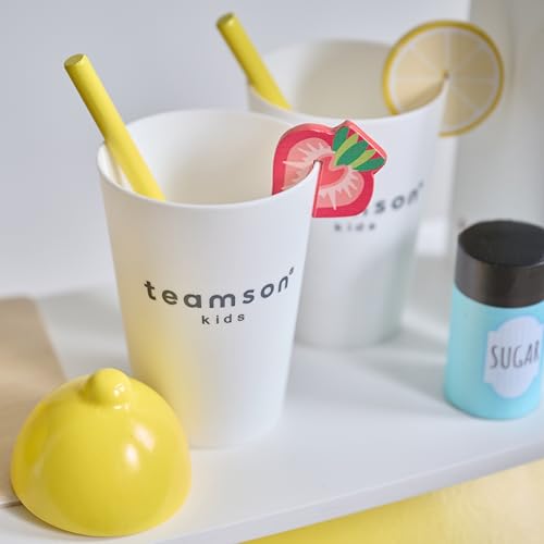 Teamson Kids Puesto de Limonada de Madera Sunny Citrus con 18 Accesorios, exprimidor, Vasos y Juego Educativo de rol para niños