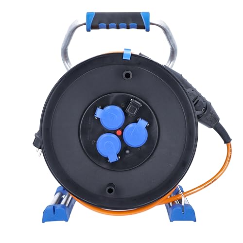 as - Schwabe Cable de extensión Naranja de 40 m con 3 enchufes de protección IP44, Fabricado en Alemania, Color Negro I 23829