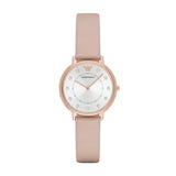 Emporio Armani Reloj de señora, movimiento de dos manecillas, caja de acero rosa dorado de 32 mm con correa de piel, AR2510, Rosa claro y blanco roto