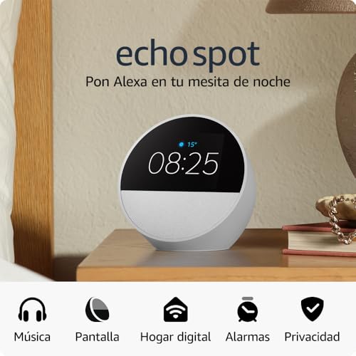 Amazon Echo Spot (modelo de 2024) | Despertador inteligente con sonido de calidad y Alexa | Blanco