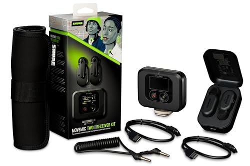 Shure MoveMic Two Kit- Pro Direct to Phone Micrófono inalámbrico Lavalier para iPhone y Android, Bluetooth Mini Mic, Carga de 24 horas, Configuración rápida, IPX4, Portable Clip Lavs (MV-TWO-KIT-Z6)