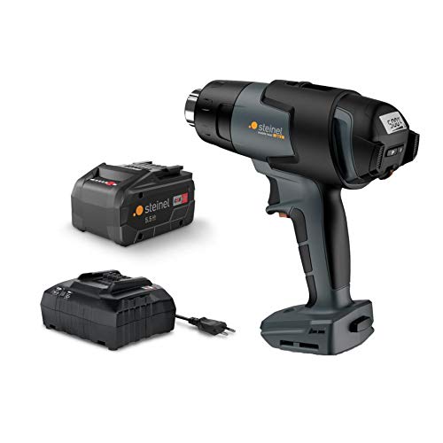Steinel mobile heat MH5 Pistola de aire caliente profesional con batería, en maletín, con consumo de 18 V, cargador y batería de 5,5 Ah, temperatura de 500 °C y caudal de 300 l/min