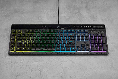Corsair K55 RGB Pro Membrana Teclado para Juegos con Cable, IP42, Resistente al Polvo y a los derrames, 6 Teclas Macro con integración Elgato, Compatible con iCUE, QWERTY UK, PC, Mac, Xbox, Color