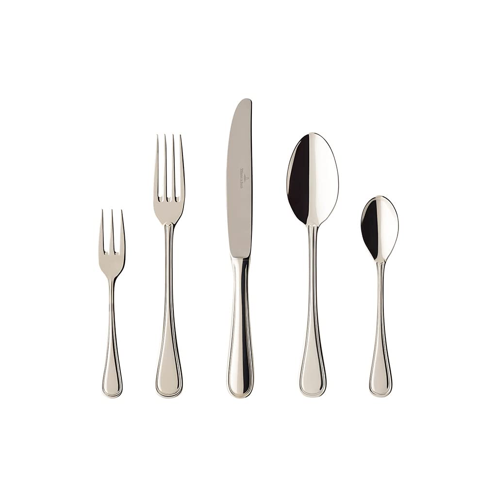 Villeroy & Boch Neufaden Merlemont Cubertería para hasta 6 personas, 30 piezas, Acero inoxidable, Parcialmente bañada en plata