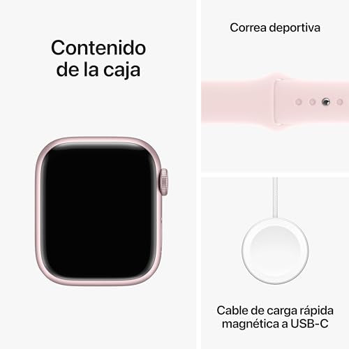 Apple Watch Series 9 [GPS + Cellular] Smartwatch con Caja de Aluminio en Rosa de 41 mm y Correa Deportiva Rosa Claro - Talla M/L. Monitor de entreno, App Oxígeno en Sangre, Resistencia al Agua