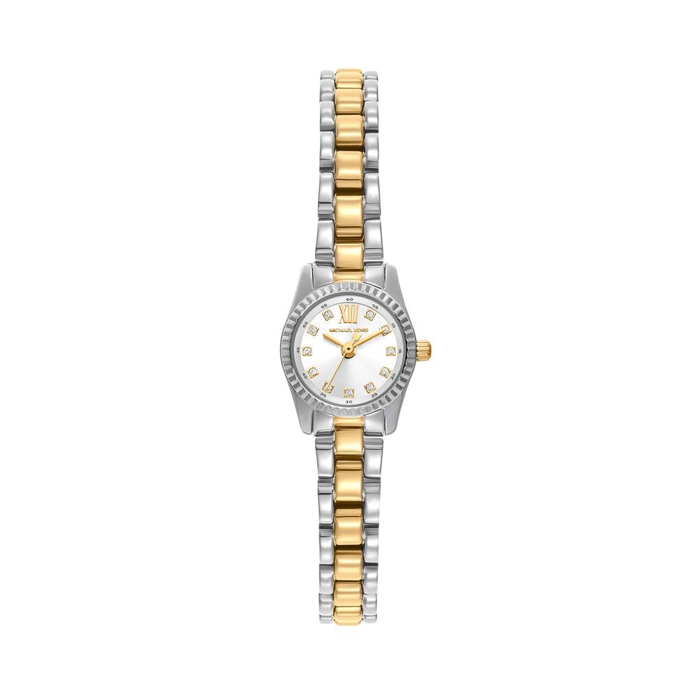 Michael Kors Reloj Lexington para Mujer, Movimiento de Cuarzo de Tres Agujas de 19 mm con Correa de Acero Inoxidable o Piel, Plata y Oro, 19 mm