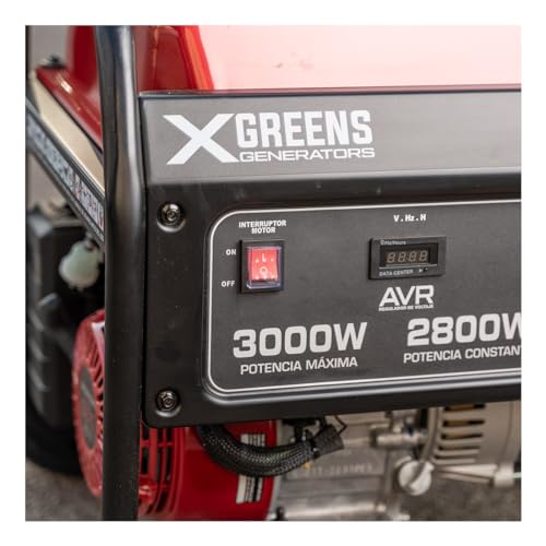 XGREENS Generador de corriente (gasolina) X30 (máx. 3.000W, depósito 25 l, AVR, Powered by Honda, alerta aceite, monofásico, 2 tomas 230V, protección térmica y panel digital)