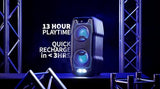 SHARP PS-931 Party Speaker, microfono, TWS, Bluetooth, 2 x USB, 2 puertos 6,3 mm para microfono y guitarra, luces multicolor, 180W p. maxima, bateria litio integrada con hasta 13 horas de reproduccion