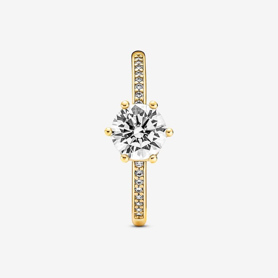 Pandora Passions Sparkling Crown 14k gold-plated ring with clear cubic zirconia, 52