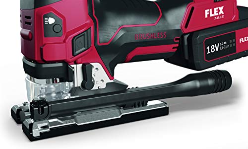Flex JS 18.0-EC/5.0 489778 - Sierra de calar con batería (sierra de 18 V, 5,0 Ah, velocidad de carrera sin carga: 0-3500 /min, carrera de 26 mm, carrera de péndulo 4)