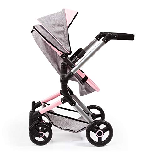Bayer Design- Cochecito de Muñecas Neo Vario Combolso Cambiador, Convertible, Plegable, Color Vaqueros Grises, Rosa, Mariposa (18433Aa)