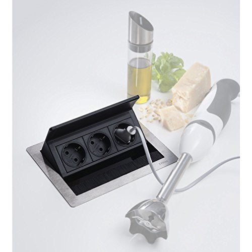 Schulte Evoline Flip Top Push S 3 x Schuko Acero Inoxidable, 1 Pieza, 1593 7010 1700