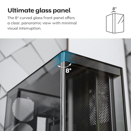 MONTECH HS02, ATX Mid-Tower PC Case, Gaming PC, High-Airflow, Reversible Layout, Sturdy Curved Tempered Glass Front Panel, Sink-in Design, Toolless Panels, Black, US
