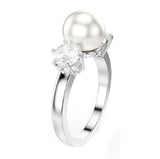 Swarovski Anillo de cóctel Matrix, Perla de cristal, Talla redonda, Blanco, Baño de rodio