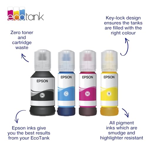 Epson Botellas de Tinta Originales EcoTank de la Serie 113 Colores Cian, Magenta, Amarillo y Negro
