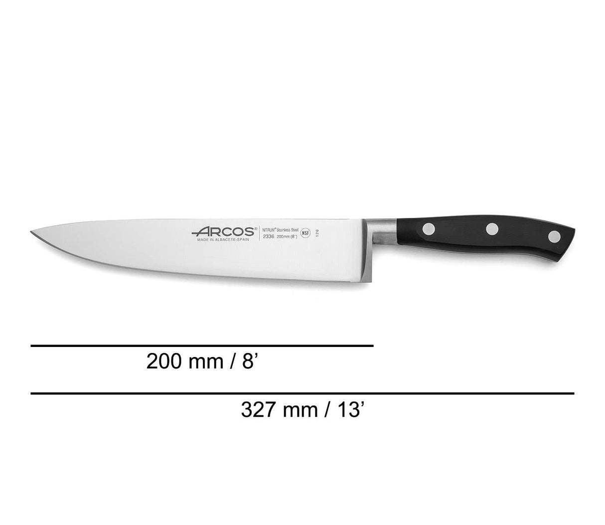 Arcos Riviera - Juego de Cuchillos de Cocina (Mondador + 1 Santoku + 1 Cuchillo Chef) - Acero Inoxidable Forjado NITRUM - Mango POM - Color Negro