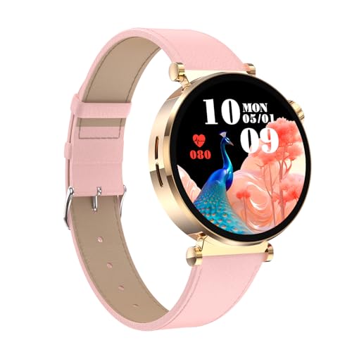 Knauermann Neo 2 (2025) – Oro Redondo – Reloj Sanitario smartwatch – ECG – Función HRV – BT Bluetooth – Apnea del sueño – Presión Arterial – Correa de Piel de Vacuno Rosa, Durchmesser: 40 mm,