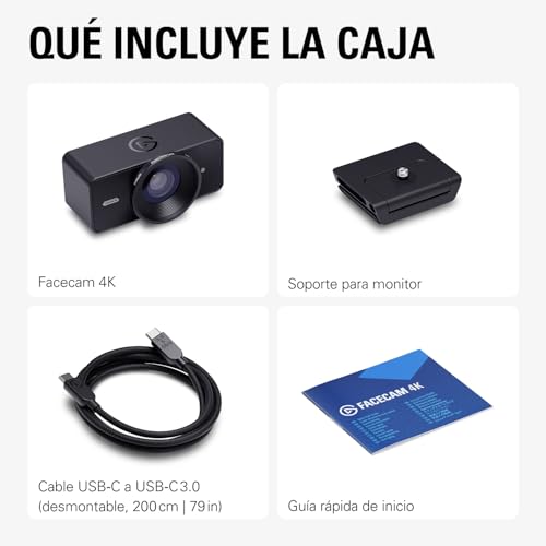 Elgato Facecam 4K – Webcam de Estudio 4K60, Calidad Tipo DSLR a 60 FPS, Compatible con filtros de Lente de 49mm, HDR, vídeo sin comprimir, área de Enfoque optimizada – USB-C para PC y Mac