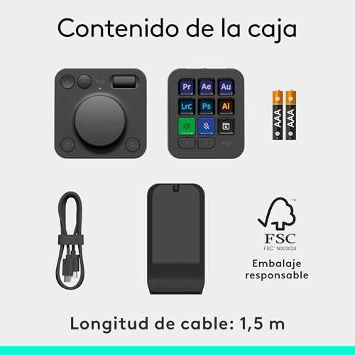 Logitech MX Creative Console, keypad programable con 9 teclas LCD personalizables y dial de control para diseño gráfico, edición de vídeo, fotografía, uso con Adobe, Zoom, Spotify - Grafito