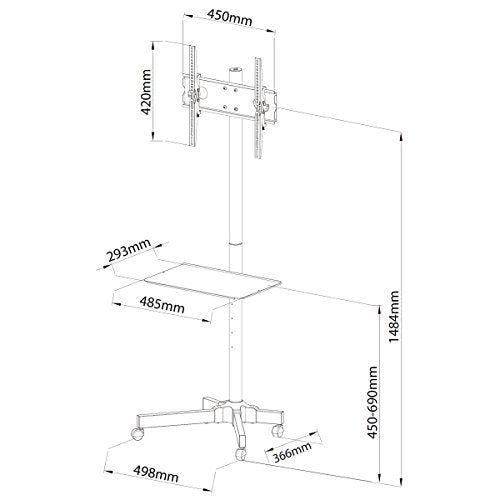 Ergosolid Falco-24 - Soporte de Suelo para TV, con Ruedas para Pantallas LCD LED y TV Curvas de 23"-55", Capacidad de Carga 25 kg, Negro