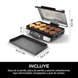 Ninja Sizzle Pro XL Parrilla y plancha para interior, con placa de parrilla y plancha cerámicas antiadherentes, tapa desmontable, recogegrasas y guía de recetas, color plateado/negro GX101EU