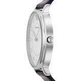 Emporio Armani Reloj de mujer, movimiento de dos manecillas, caja de acero inoxidable plateado de 32 mm con correa de piel, AR11095, Azul marino y blanco roto