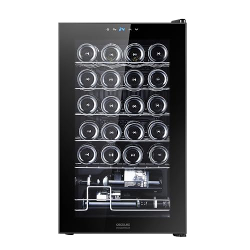 Cecotec Vinoteca 24 Botellas GrandSommelier 24000 Black. Compresor Silencioso, 5-18ºC, Control Táctil, Luz LED, Puerta Negra, Estantes Inox, Eficiencia Energética Clase G