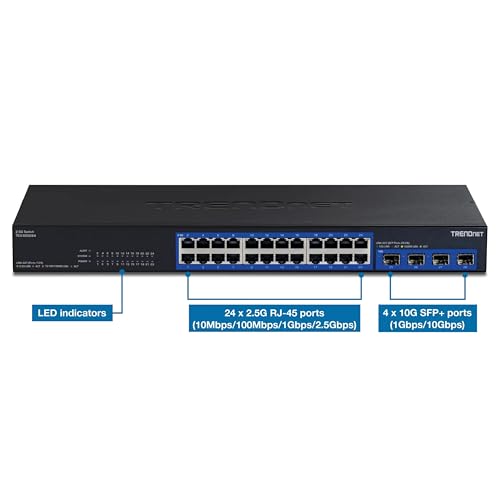 TRENDnet, TEG-S50284, conmutador multigigabit de 28 Puertos, 24 Puertos RJ45 de 2,5 GB, 4 Puertos SFP+ de 10 GB