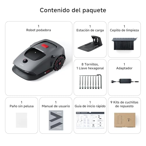 Mova 1000 Robot Podador, Configuración Inalámbrica UltraView™ y Mapeo Preciso de hasta 1000 m², Evasión de Obstáculos Inteligente, Ruedas Todoterreno Mejoradas, Corte en Forma de U, Carga Rápid