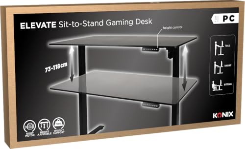 Konix Escritorio Gaming Elevate Ajustable de pie o Sentado 120 x 60 x 73-118 cm en Forma de T - 3 Alturas Ajustables - Estructura metálica - Negro