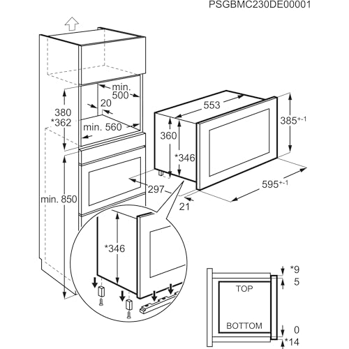 AEG OS5MG20EB Horno Microondas Integrable, 20 L, 800 W, Función Grill, Display LED Táctil, Apertura Electrónica, Color Negro con Acabado Inox Antihuellas