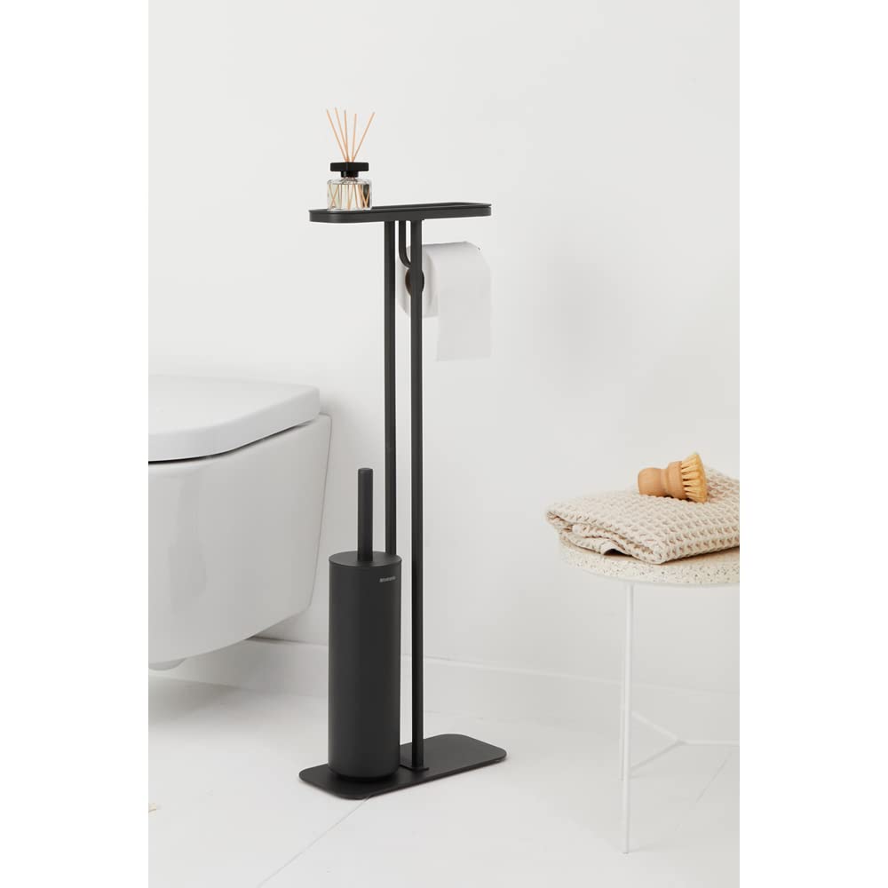 Brabantia - Mindset Mayordomo de Aseo - Estante de Baño, Portarrollos de Papel Higiénico & Escobilla de Inodoro Higiénica - Acero Resistente a la Corrosión - Infinite Gris - 75,5 x 12,5 x 29 cm