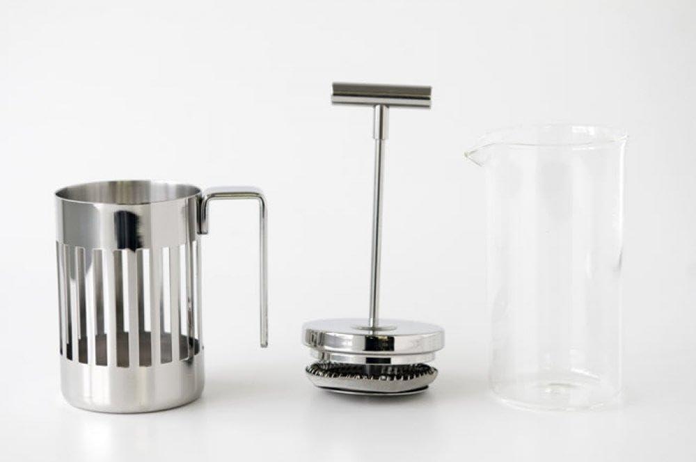 Alessi 9094/8 - Cafetera de Design a Filtro-Presión o Para Infusiones en Acero Inoxidable 18/10 Brillante y Vidrio Resistente al Calor, 8 Tazas