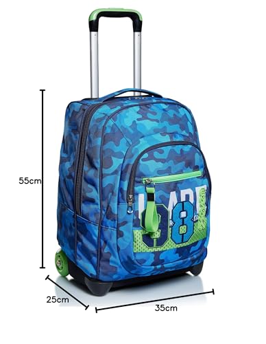 Seven Mochila con Ruedas CREW, Azul - Mochila 2 en 1, Mochila Escolar con Carro, Crossover System - Bolso Escolar Niños y Adolescentes - Bolsillo Interior con Organizador - Maxi Capacidad