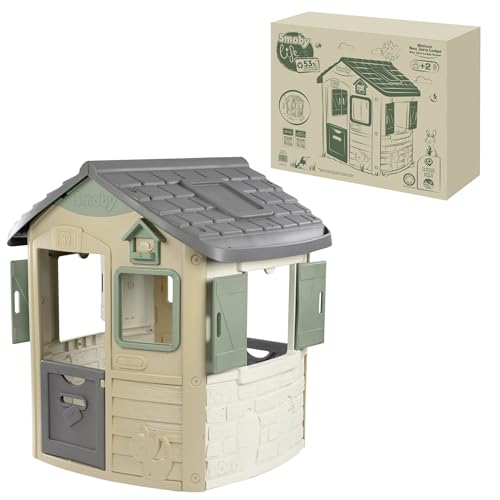 Smoby-Casita Infantil Jura Lodge Smoby Life- Material Reciclado (53%), 2 Ventanas y 2 Puertas de Entrada, Medidas (LxAnxAl): 115,4 x 123,3 x 132 cm. A Partir de 2 años (7600810503)
