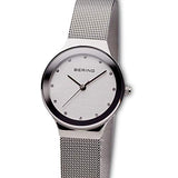 BERING 12934-000 Reloj de cuarzo para mujer con caja de acero inoxidable plateado de 34 mm y esfera plateada, correa milanesa, cristal de zafiro y resistencia al agua de 3 ATM