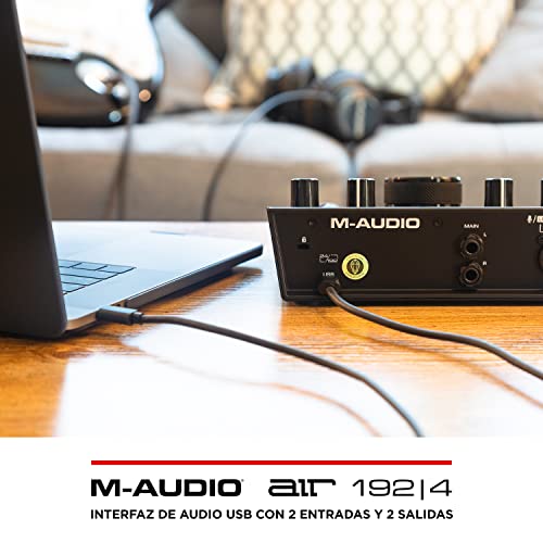 M-Audio AIR 192|4 - Interfaz de audio, Tarjeta de sonido USB, USB-C, 2 entradas, 2 salidas, software de estudio, para grabación de instrumentos, producción musical y monitorización