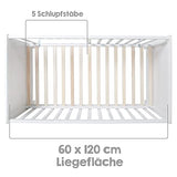 roba Cuna Colecho 60 x 120 cm, 2en1, Convertible en Cama de Bebé Independiente, Ajustable en Altura, 5 Barrotes Desmontables, Madera Blanca
